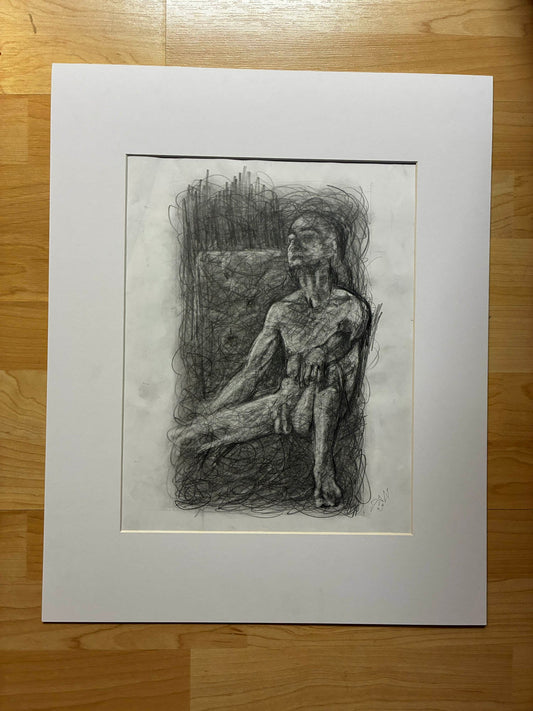 Seated Male Nude – Elegant Pencil Drawing from Life Session – 11x14” - Urban Muse & Sultry Hues