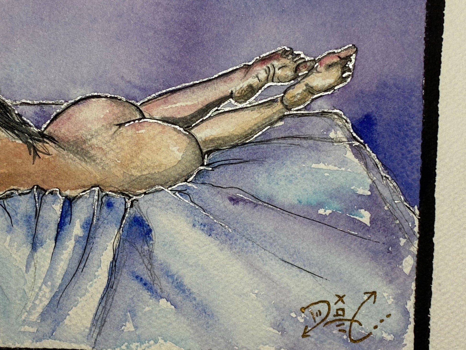 Sensual Recline: Watercolor Nude in Dreamy Purple Glow (8x10) - Urban Muse & Sultry Hues