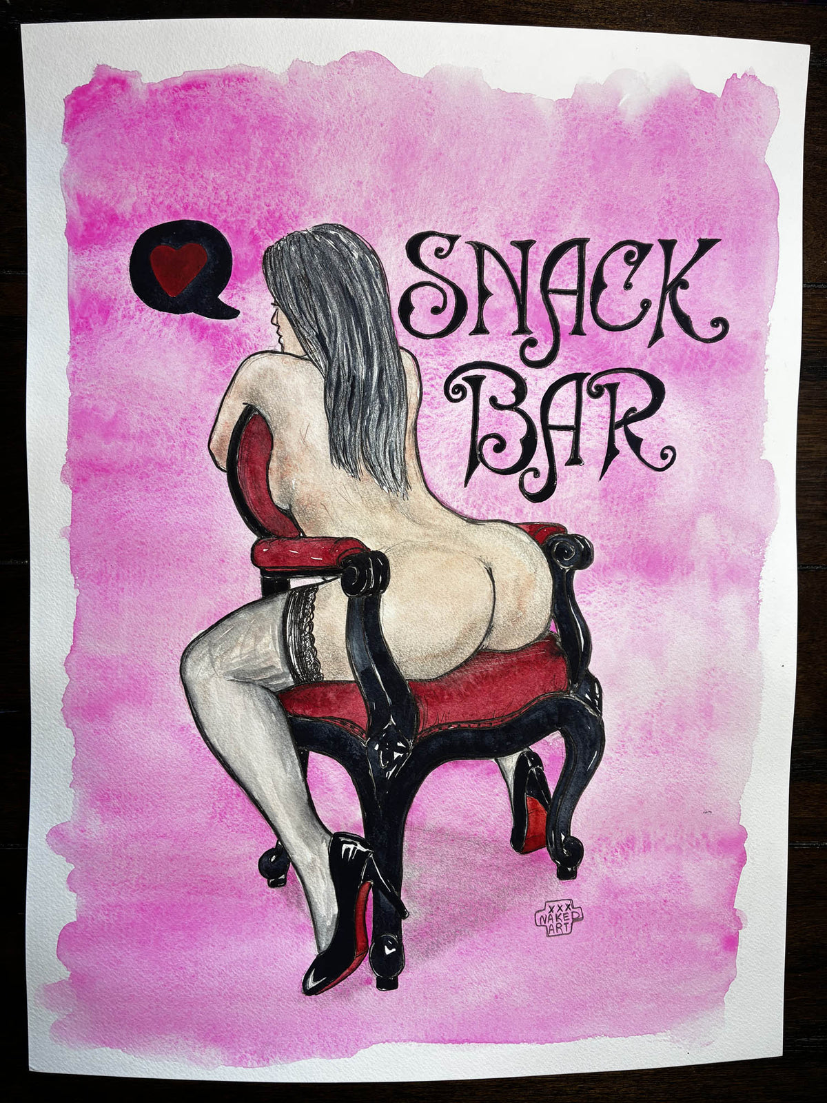 Snack Bar Queen – Sensual Nude Watercolor Pin-Up – 11x14 - Urban Muse & Sultry Hues