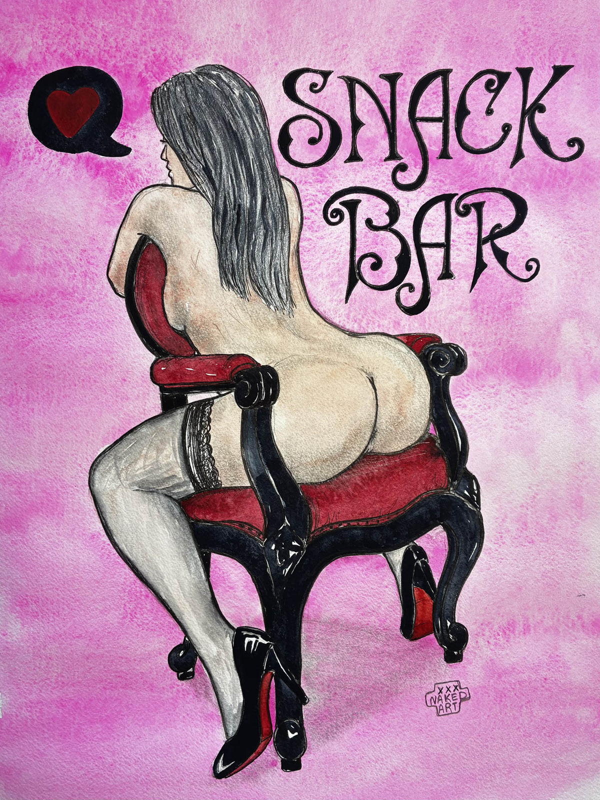 Snack Bar Queen – Sensual Nude Watercolor Pin-Up – 11x14 - Urban Muse & Sultry Hues