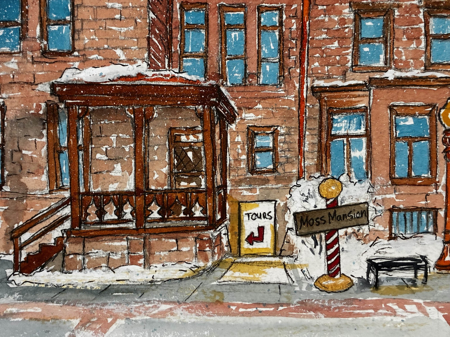 Snowy Winter at Historic Moss Mansion, Billings Montana Watercolor – 11x14” - Urban Muse & Sultry Hues