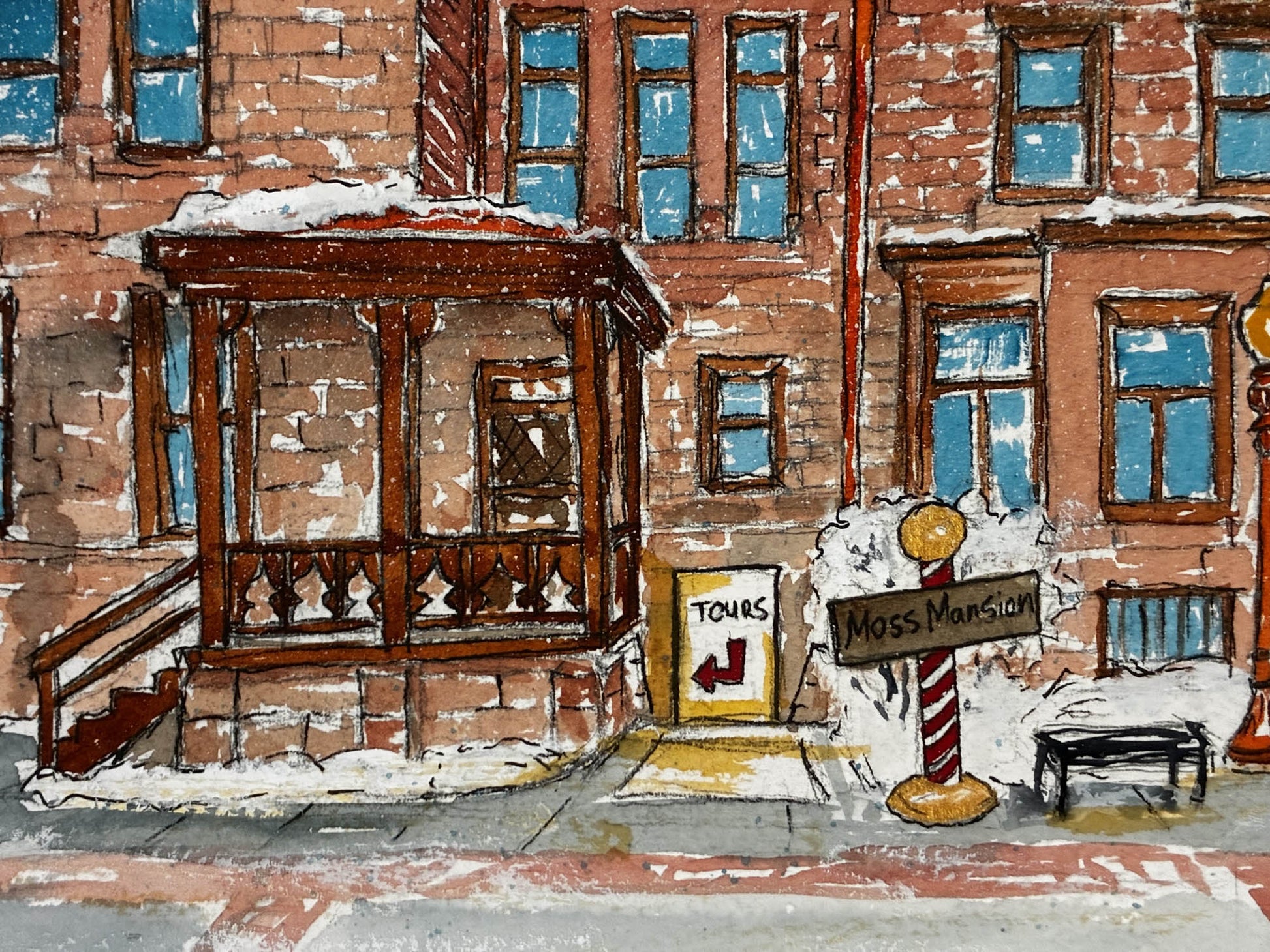 Snowy Winter at Historic Moss Mansion, Billings Montana Watercolor – 11x14” - Urban Muse & Sultry Hues