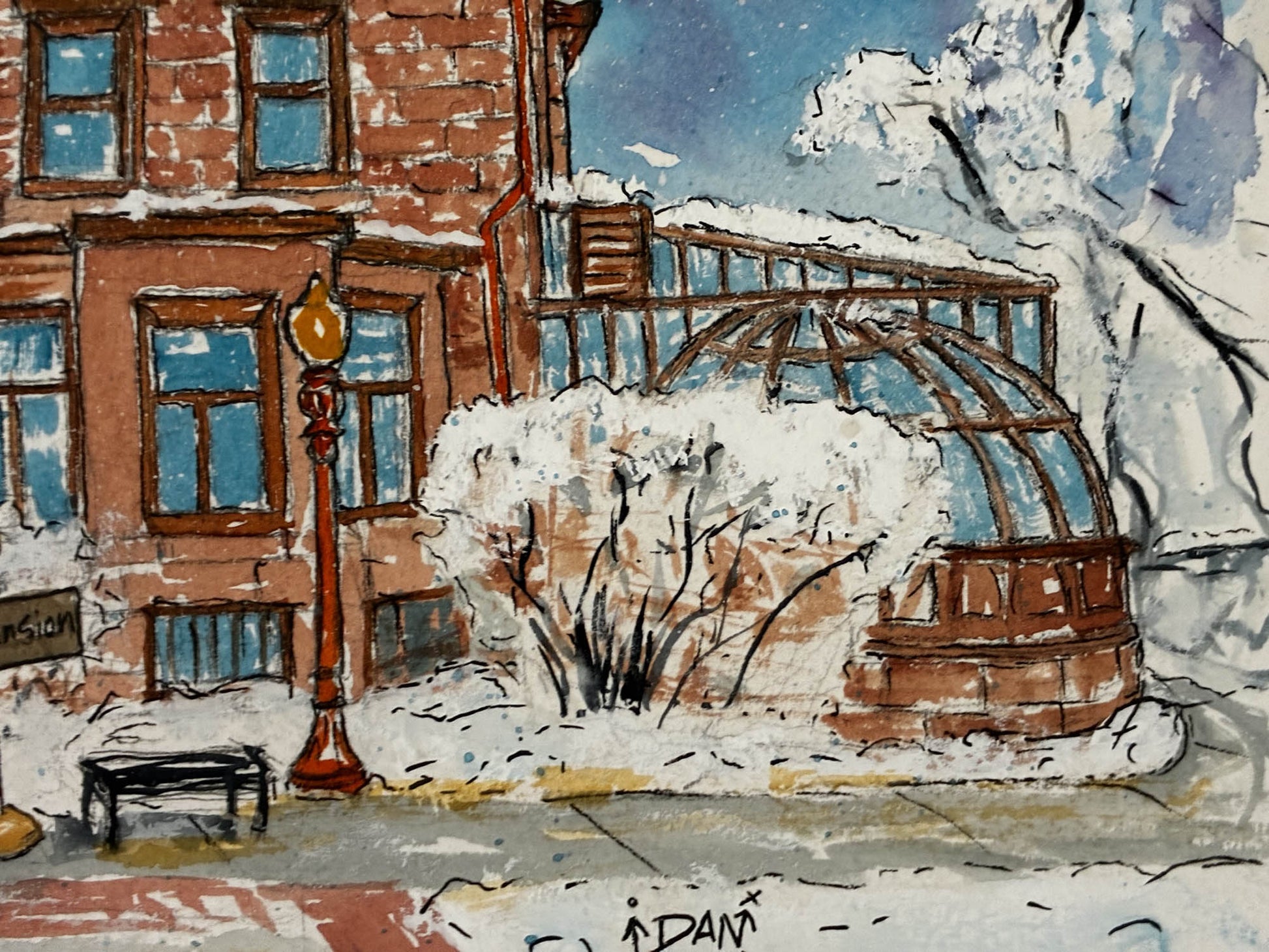 Snowy Winter at Historic Moss Mansion, Billings Montana Watercolor – 11x14” - Urban Muse & Sultry Hues
