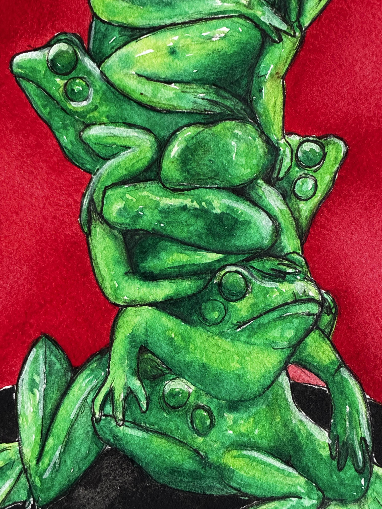 Stacked Frogs Watercolor – Sheridan Wyoming Sculpture Art - Urban Muse & Sultry Hues