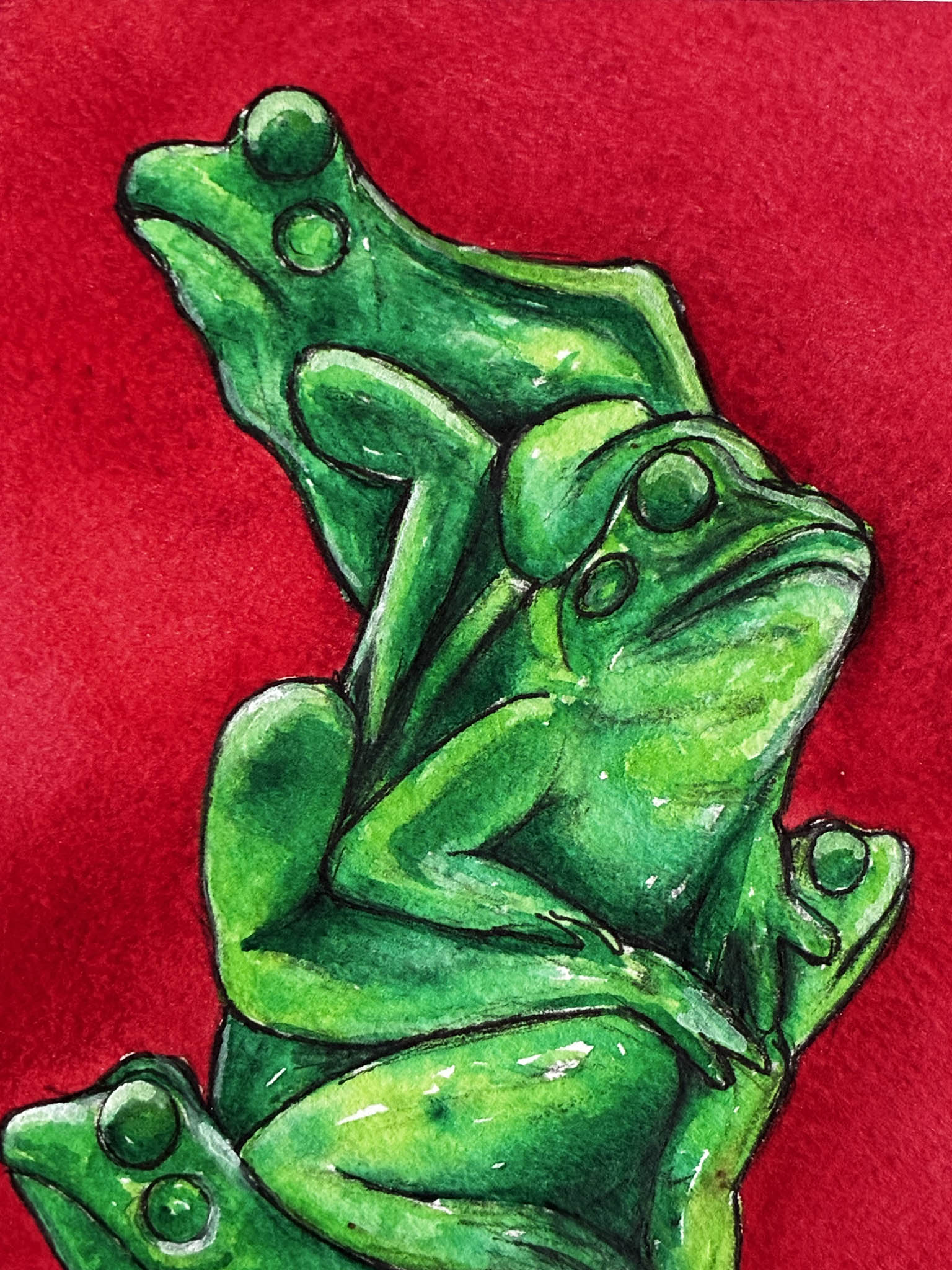 Stacked Frogs Watercolor – Sheridan Wyoming Sculpture Art - Urban Muse & Sultry Hues