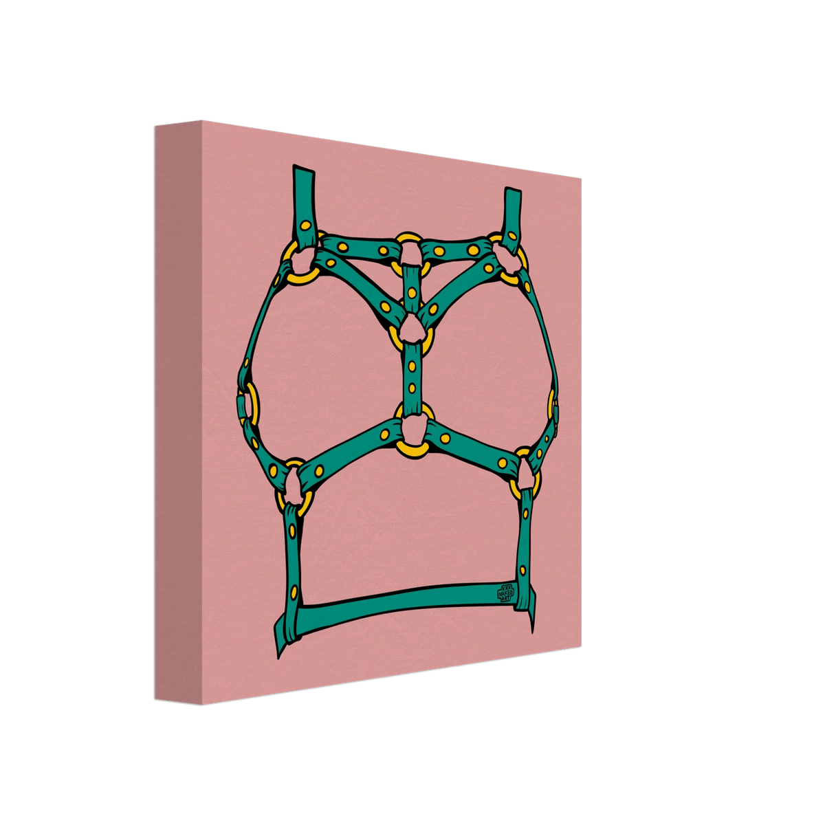 Sultry Teal Harness Straps & Golden Rings – Erotic Bondage Illustration Canvas - Urban Muse & Sultry Hues