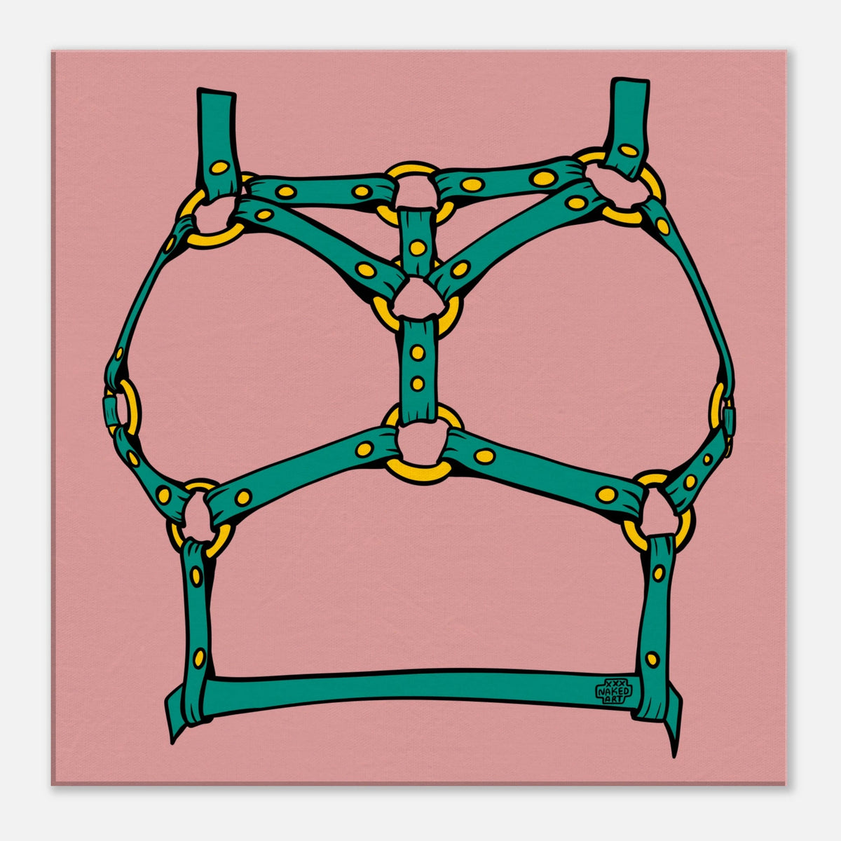 Sultry Teal Harness Straps & Golden Rings – Erotic Bondage Illustration Canvas - Urban Muse & Sultry Hues