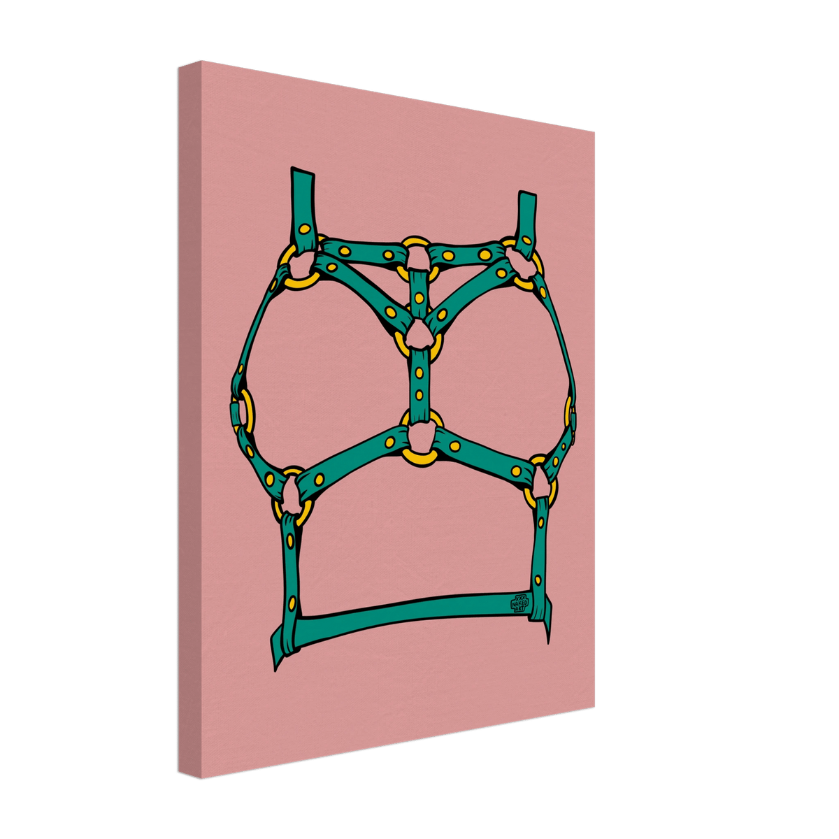 Sultry Teal Harness Straps & Golden Rings – Erotic Bondage Illustration Canvas - Urban Muse & Sultry Hues
