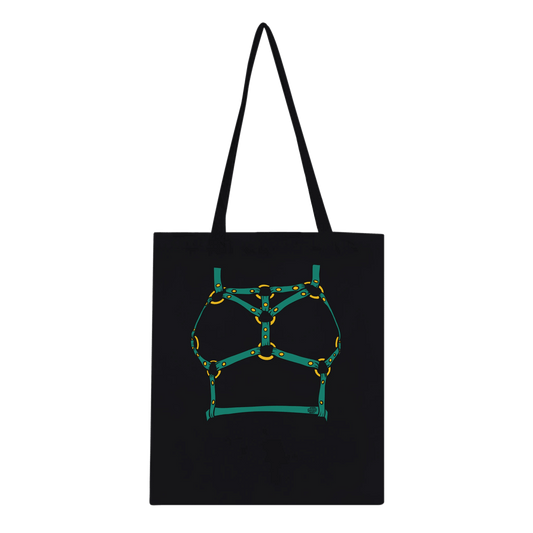 Sultry Teal Harness Straps & Golden Rings – Erotic Bondage Illustration Classic Tote Bag - Urban Muse & Sultry Hues