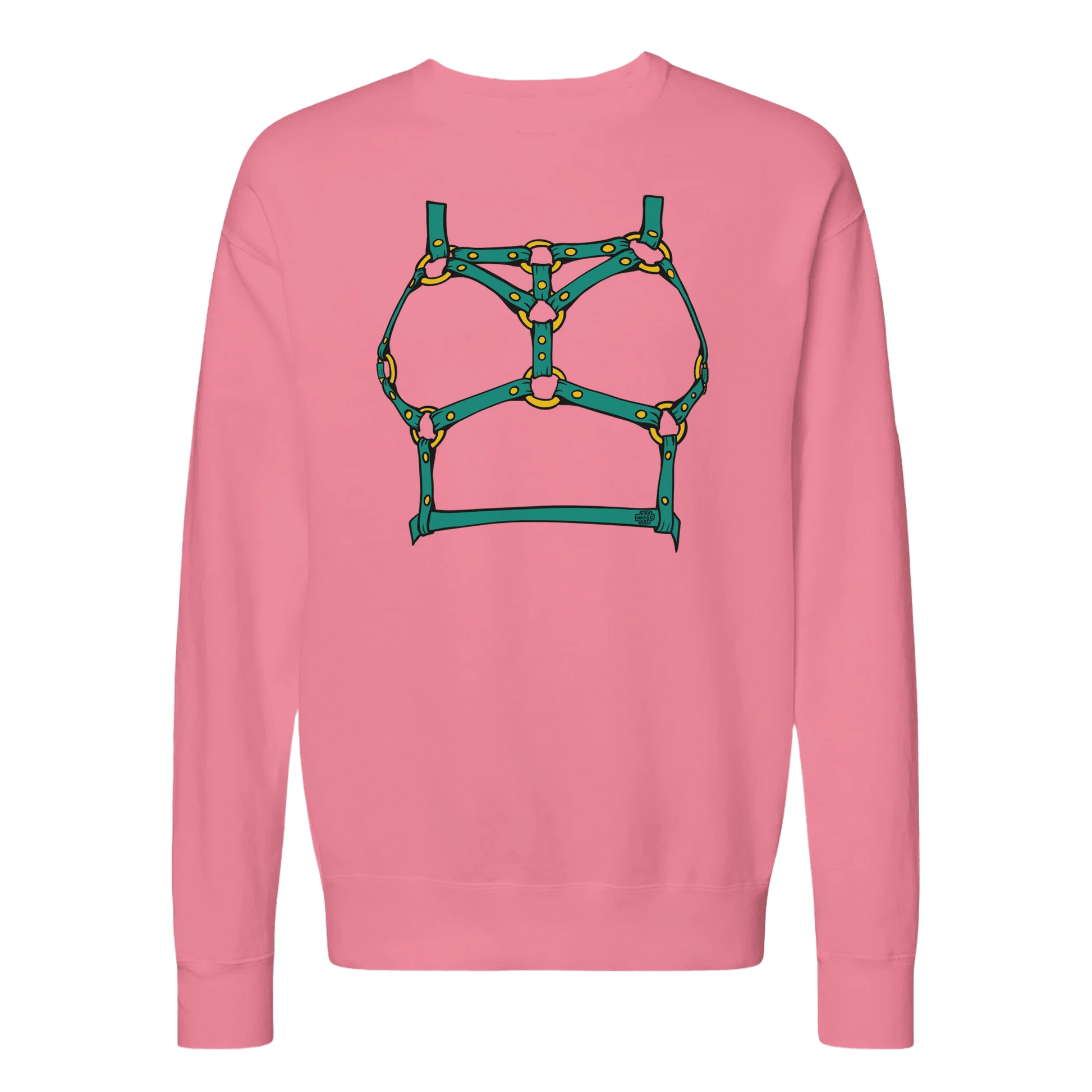 Sultry Teal Harness Straps & Golden Rings – Erotic Bondage Illustration Premium Unisex Crewneck Sweatshirt - Urban Muse & Sultry Hues
