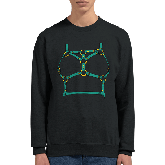 Sultry Teal Harness Straps & Golden Rings – Erotic Bondage Illustration Premium Unisex Crewneck Sweatshirt - Urban Muse & Sultry Hues