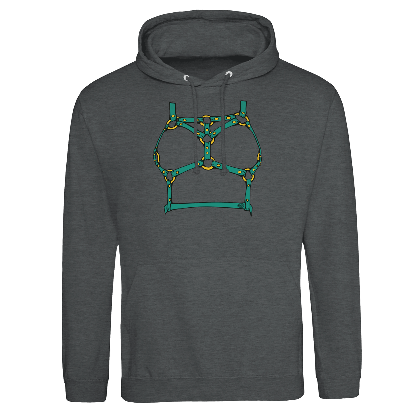 Sultry Teal Harness Straps & Golden Rings – Erotic Bondage Illustration Premium Unisex Pullover Hoodie - Urban Muse & Sultry Hues