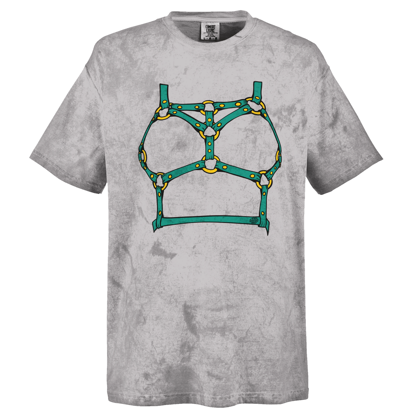 Sultry Teal Harness Straps & Golden Rings – Erotic Bondage Illustration Unisex Heavyweight Tie-Dye Crewneck T-Shirt - Urban Muse & Sultry Hues