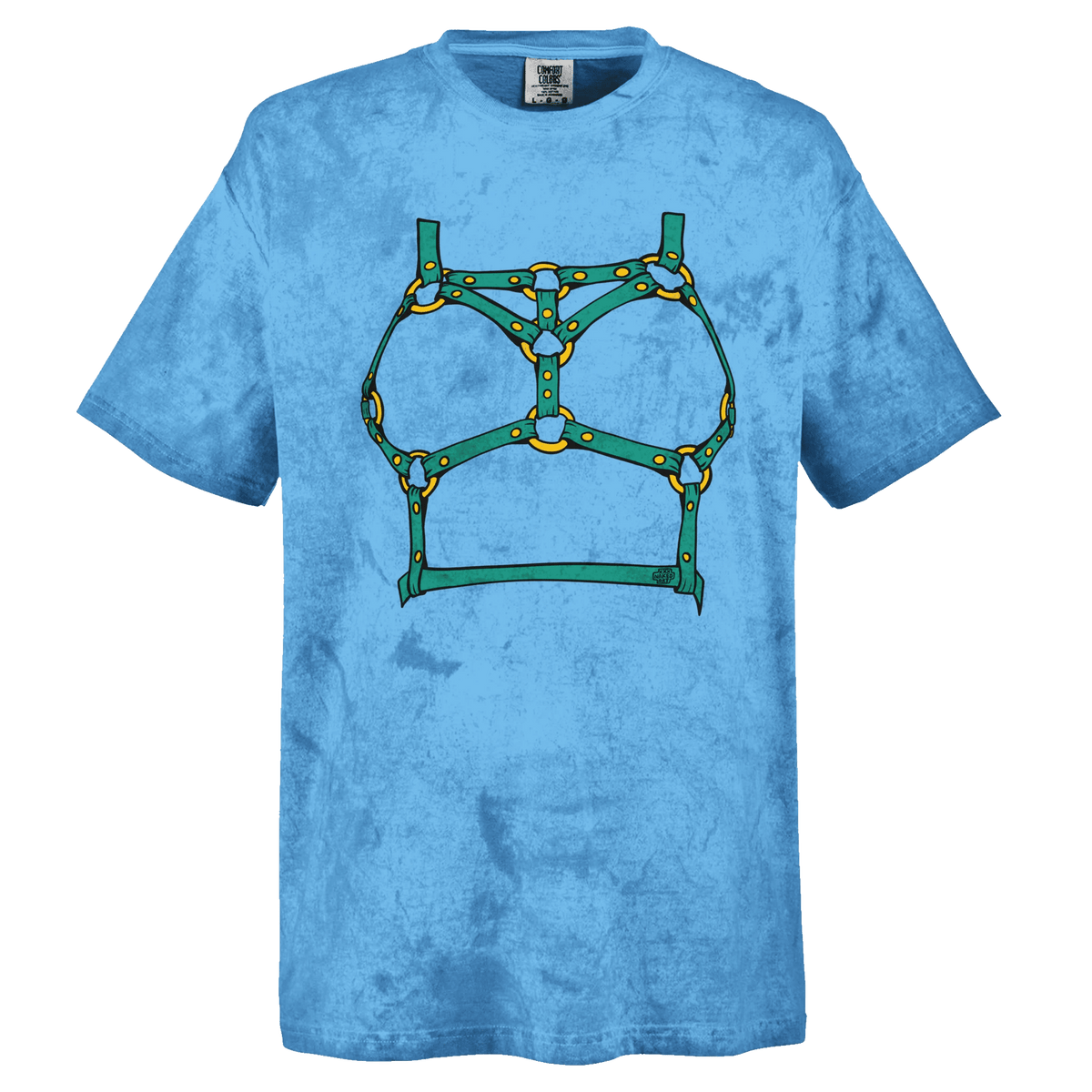 Sultry Teal Harness Straps & Golden Rings – Erotic Bondage Illustration Unisex Heavyweight Tie-Dye Crewneck T-Shirt - Urban Muse & Sultry Hues