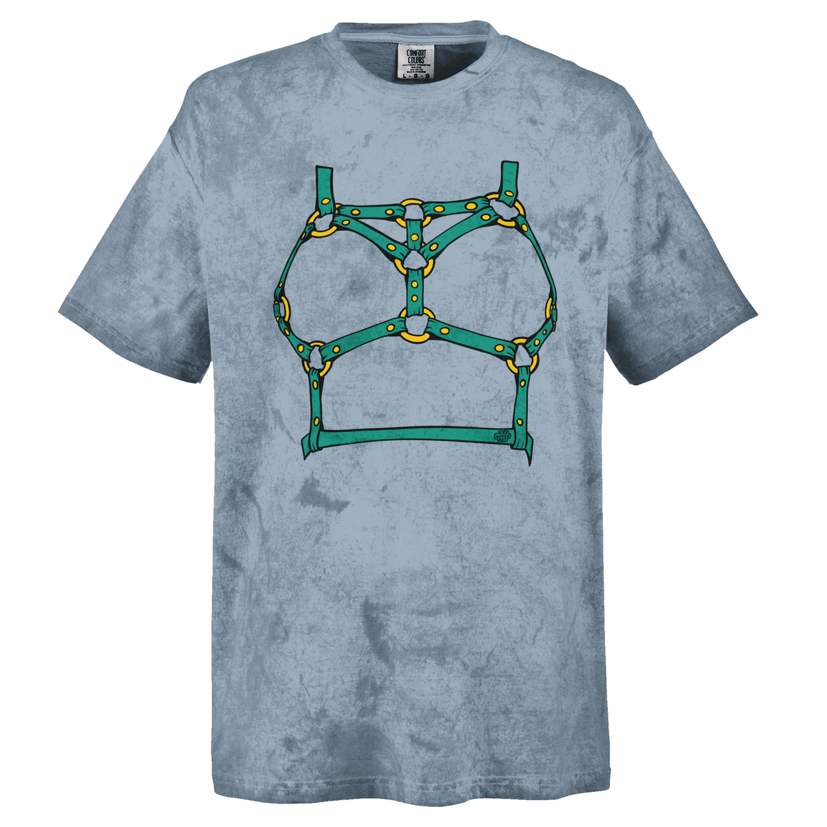 Sultry Teal Harness Straps & Golden Rings – Erotic Bondage Illustration Unisex Heavyweight Tie-Dye Crewneck T-Shirt - Urban Muse & Sultry Hues
