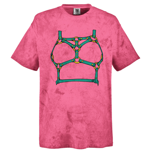 Sultry Teal Harness Straps & Golden Rings – Erotic Bondage Illustration Unisex Heavyweight Tie-Dye Crewneck T-Shirt - Urban Muse & Sultry Hues
