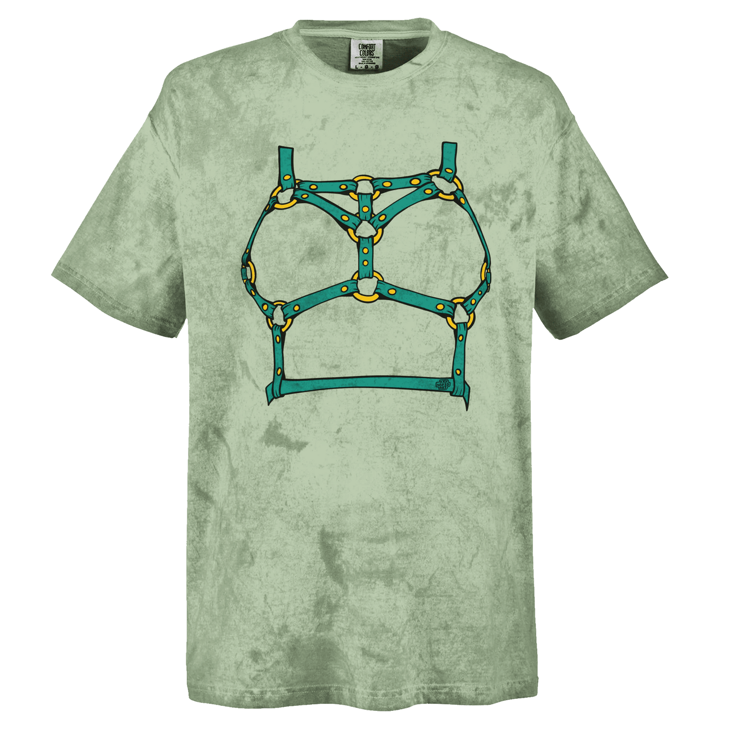 Sultry Teal Harness Straps & Golden Rings – Erotic Bondage Illustration Unisex Heavyweight Tie-Dye Crewneck T-Shirt - Urban Muse & Sultry Hues