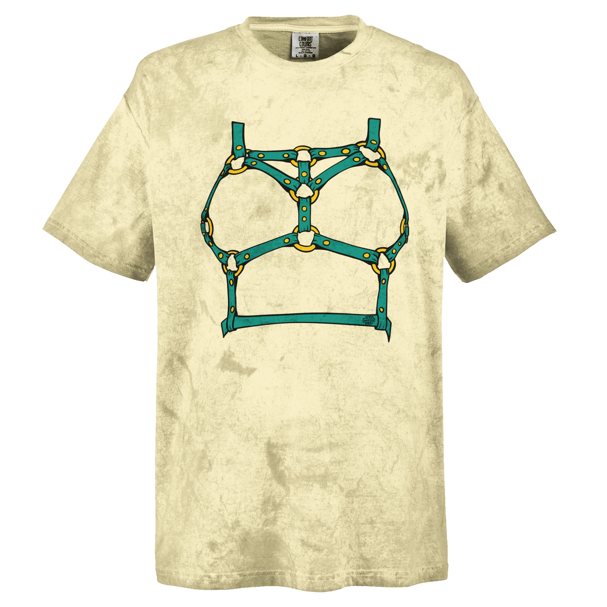 Sultry Teal Harness Straps & Golden Rings – Erotic Bondage Illustration Unisex Heavyweight Tie-Dye Crewneck T-Shirt - Urban Muse & Sultry Hues