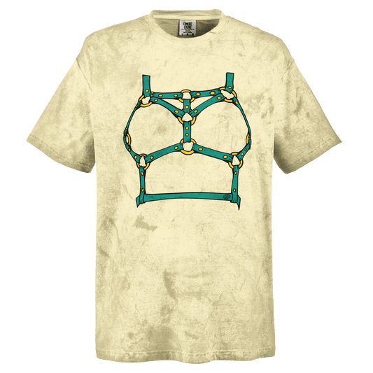 Sultry Teal Harness Straps & Golden Rings – Erotic Bondage Illustration Unisex Heavyweight Tie-Dye Crewneck T-Shirt - Urban Muse & Sultry Hues