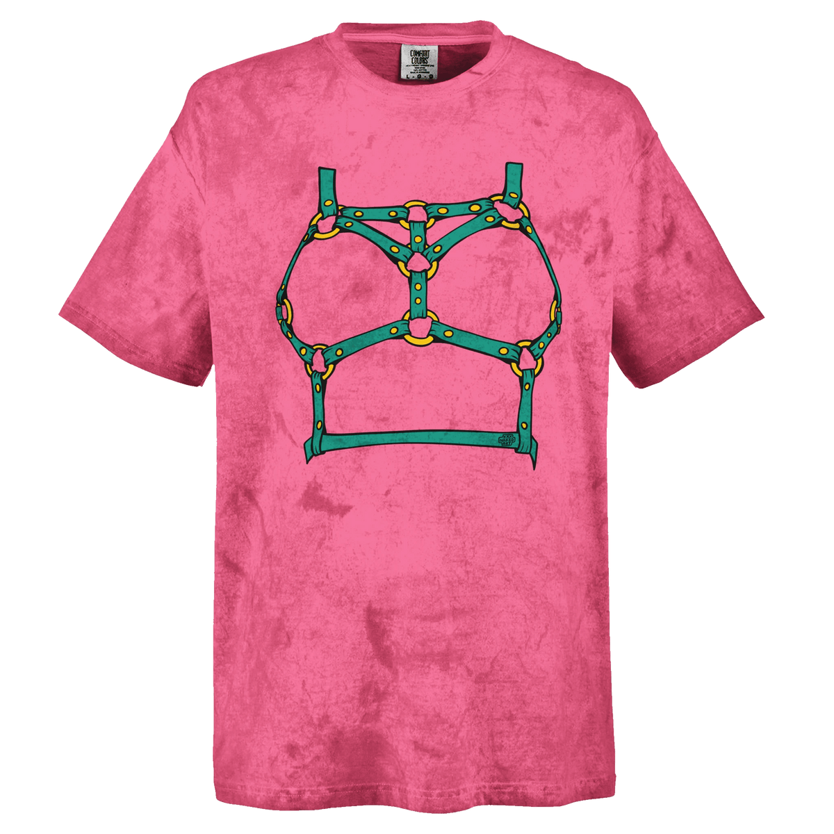Sultry Teal Harness Straps & Golden Rings – Erotic Bondage Illustration Unisex Heavyweight Tie-Dye Crewneck T-Shirt - Urban Muse & Sultry Hues