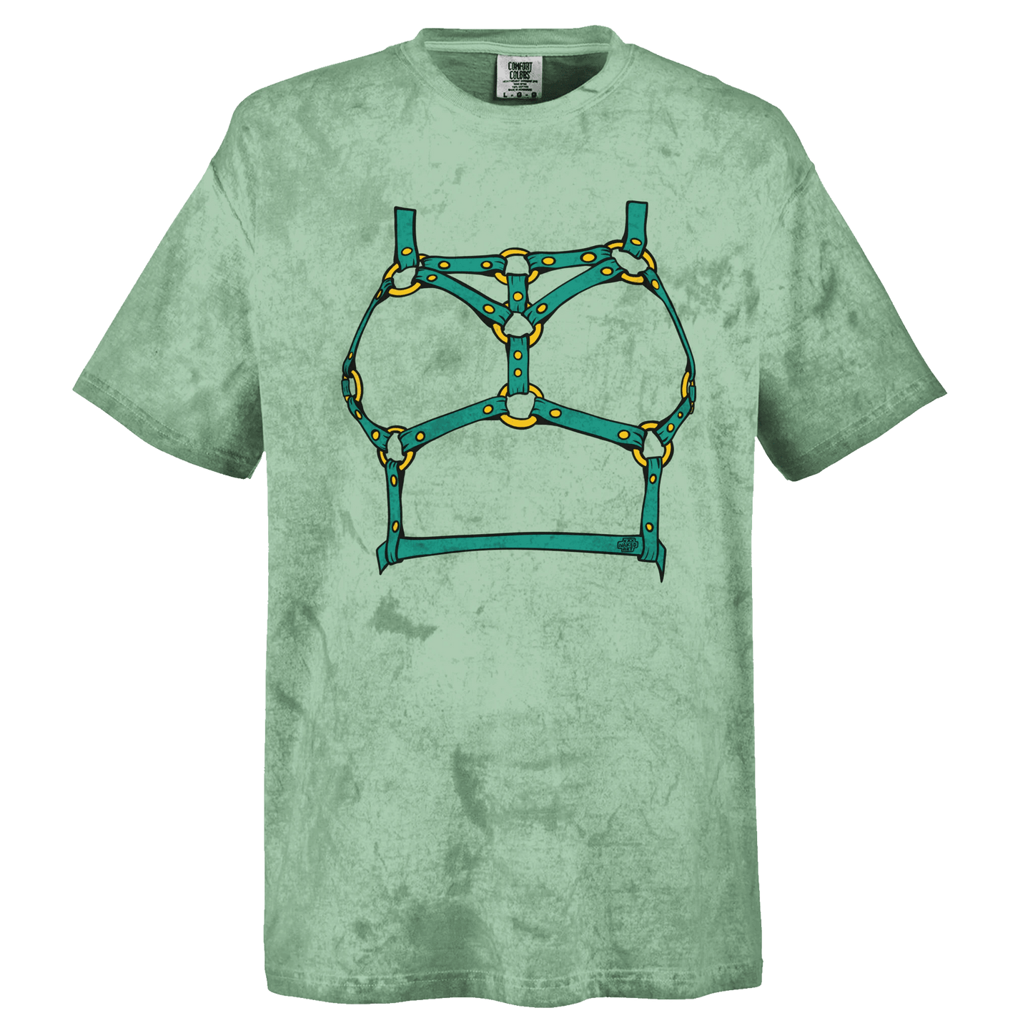 Sultry Teal Harness Straps & Golden Rings – Erotic Bondage Illustration Unisex Heavyweight Tie-Dye Crewneck T-Shirt - Urban Muse & Sultry Hues