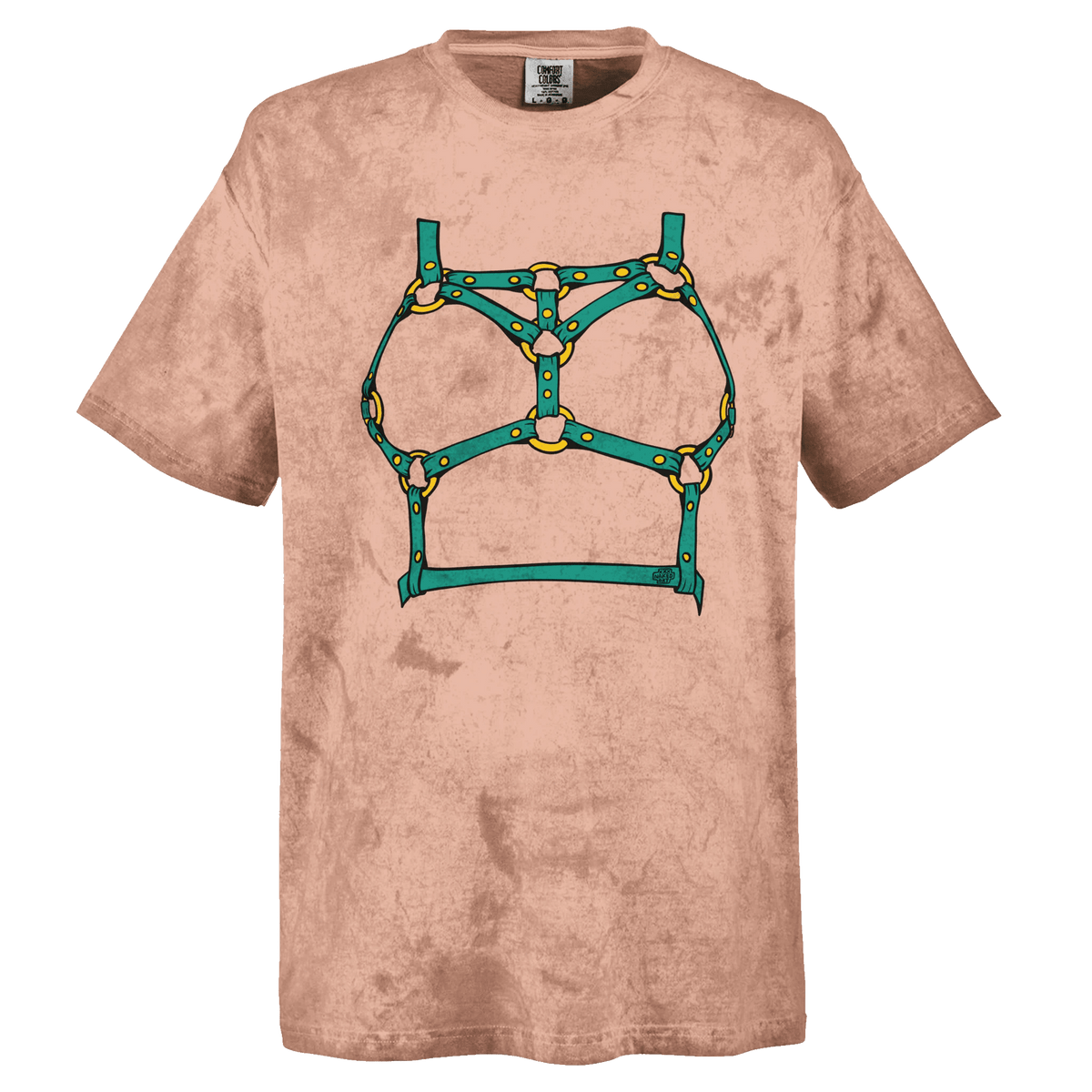 Sultry Teal Harness Straps & Golden Rings – Erotic Bondage Illustration Unisex Heavyweight Tie-Dye Crewneck T-Shirt - Urban Muse & Sultry Hues