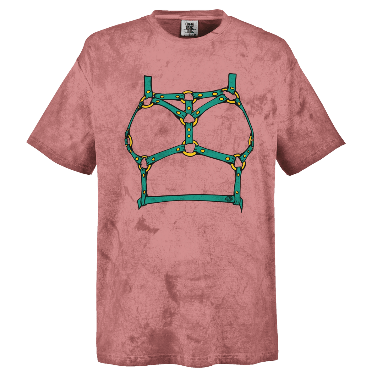 Sultry Teal Harness Straps & Golden Rings – Erotic Bondage Illustration Unisex Heavyweight Tie-Dye Crewneck T-Shirt - Urban Muse & Sultry Hues
