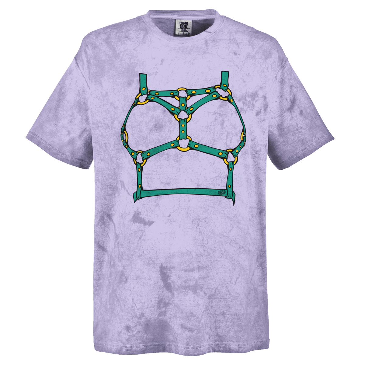 Sultry Teal Harness Straps & Golden Rings – Erotic Bondage Illustration Unisex Heavyweight Tie-Dye Crewneck T-Shirt - Urban Muse & Sultry Hues