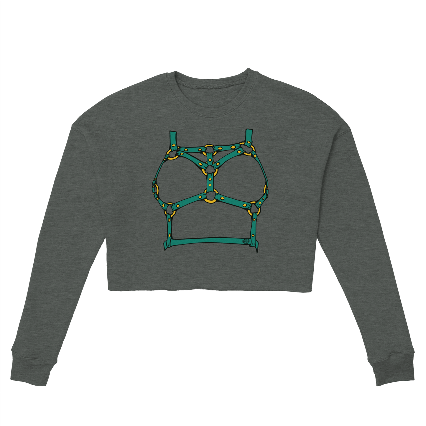Sultry Teal Harness Straps & Golden Rings – Erotic Bondage Illustration Women's Cropped Sweatshirt - Urban Muse & Sultry Hues