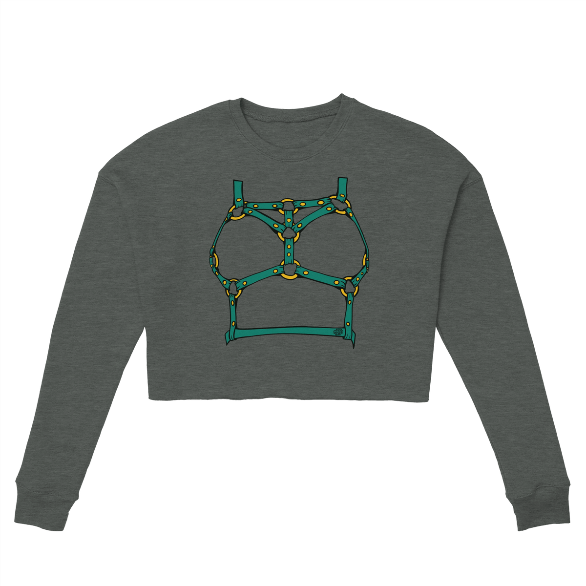 Sultry Teal Harness Straps & Golden Rings – Erotic Bondage Illustration Women's Cropped Sweatshirt - Urban Muse & Sultry Hues