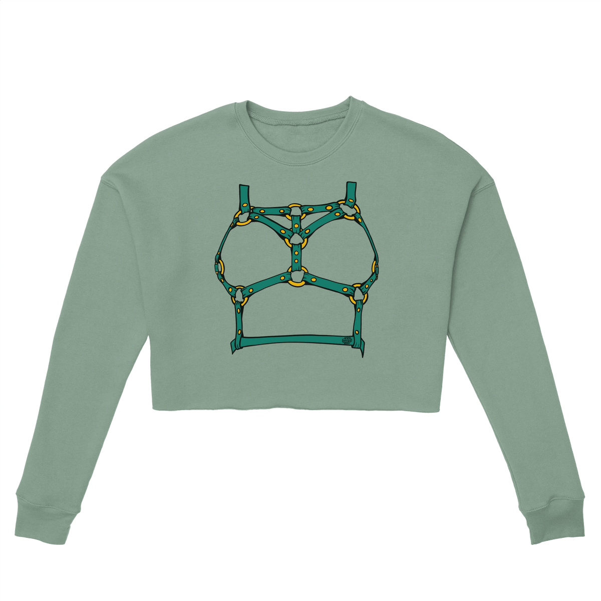Sultry Teal Harness Straps & Golden Rings – Erotic Bondage Illustration Women's Cropped Sweatshirt - Urban Muse & Sultry Hues