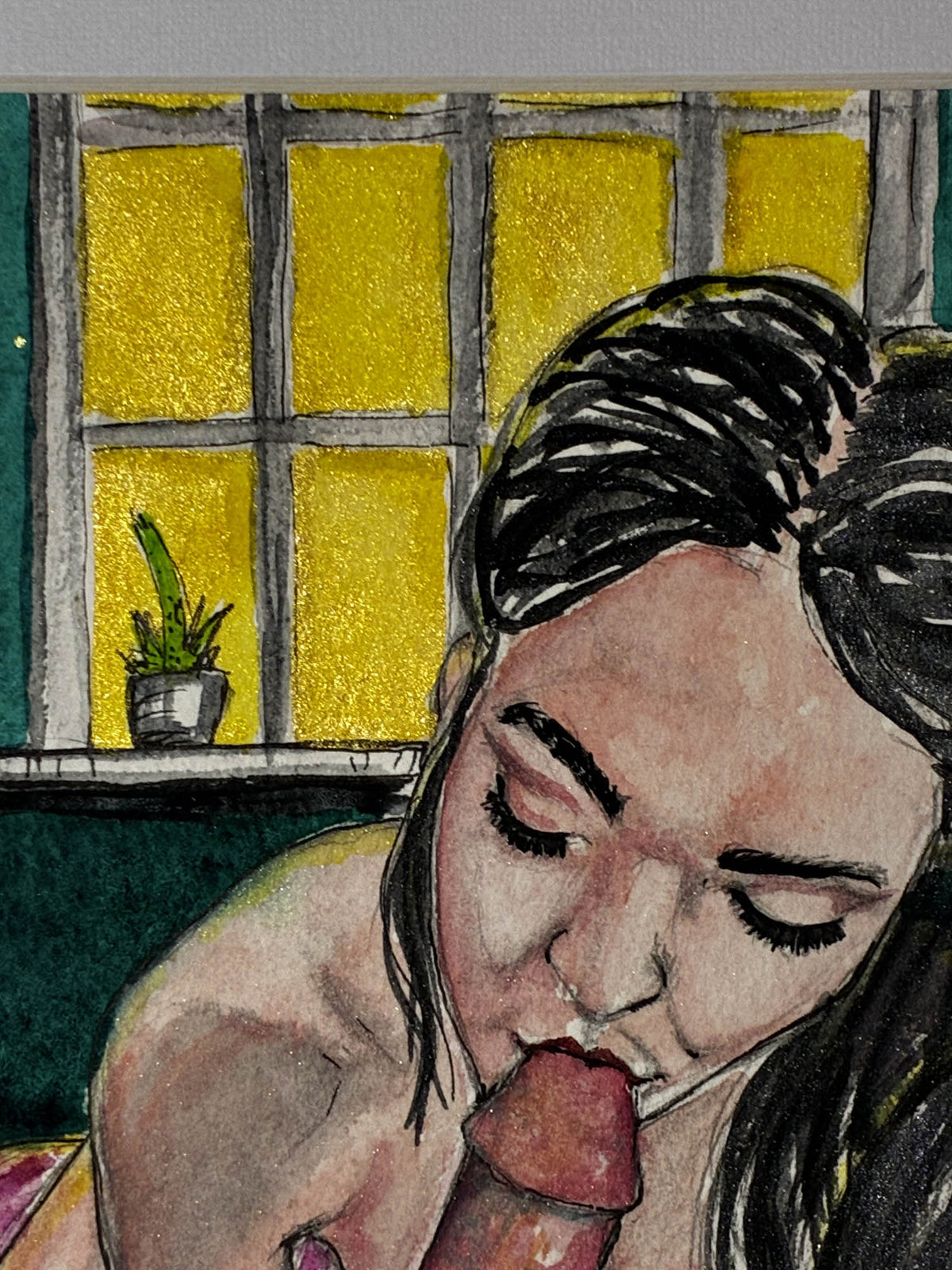 Sunday Morning Blessing – Sensual Watercolor Blowjob Art – 8x10” - Urban Muse & Sultry Hues
