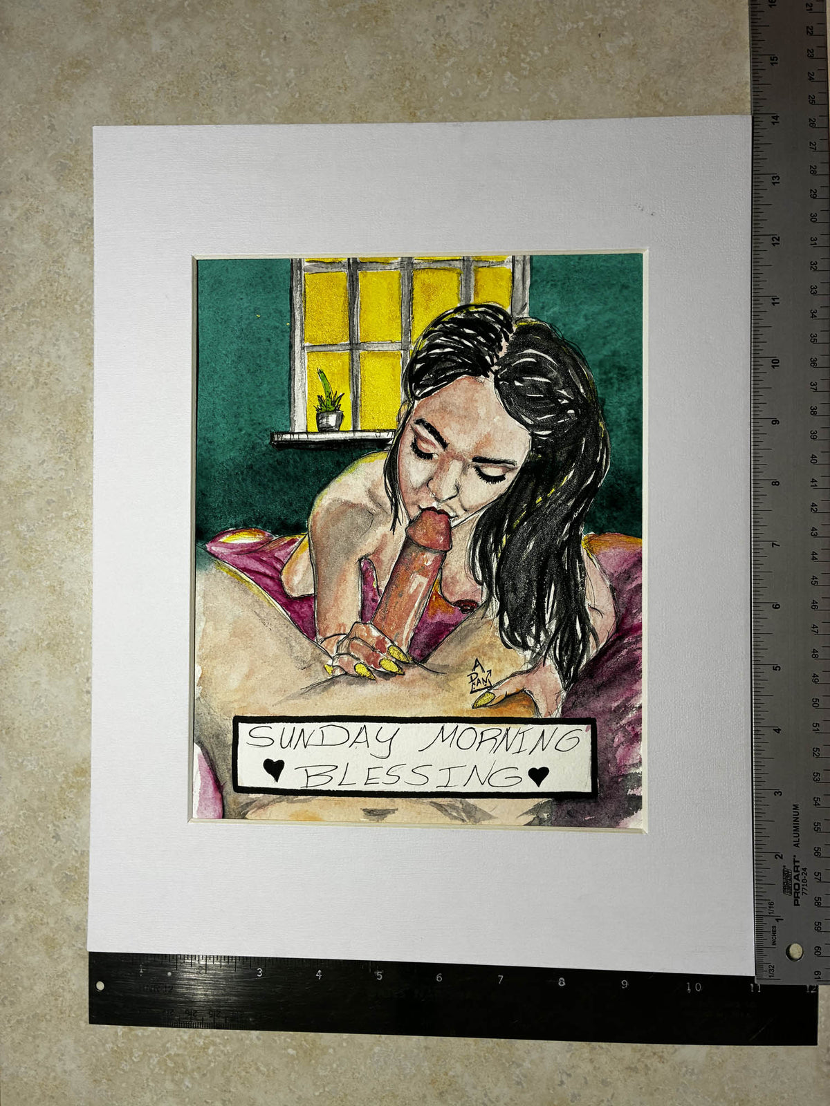Sunday Morning Blessing – Sensual Watercolor Blowjob Art – 8x10” - Urban Muse & Sultry Hues