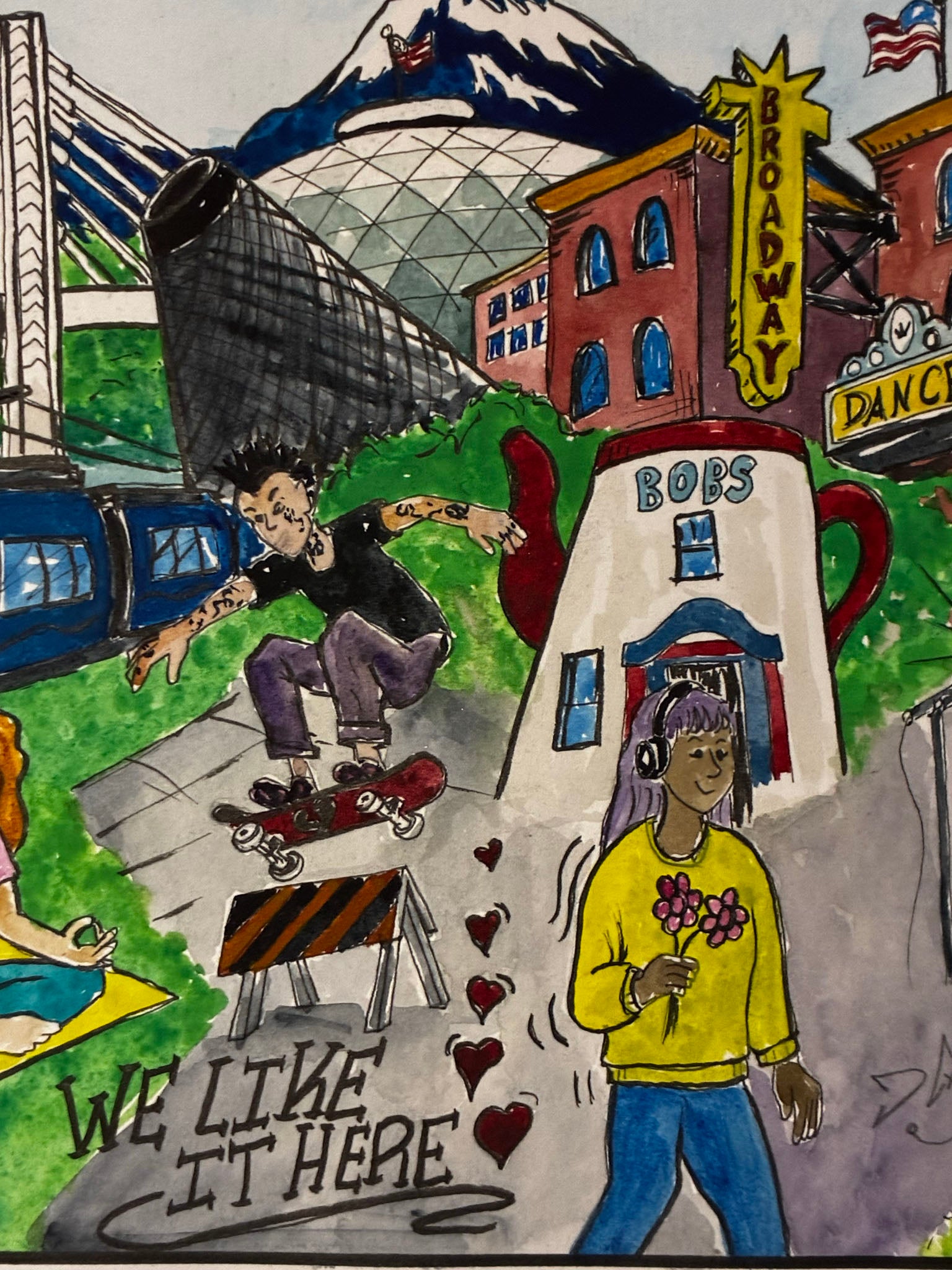 Tacoma Matches Your Energy – Vibrant City Watercolor Art - Urban Muse & Sultry Hues