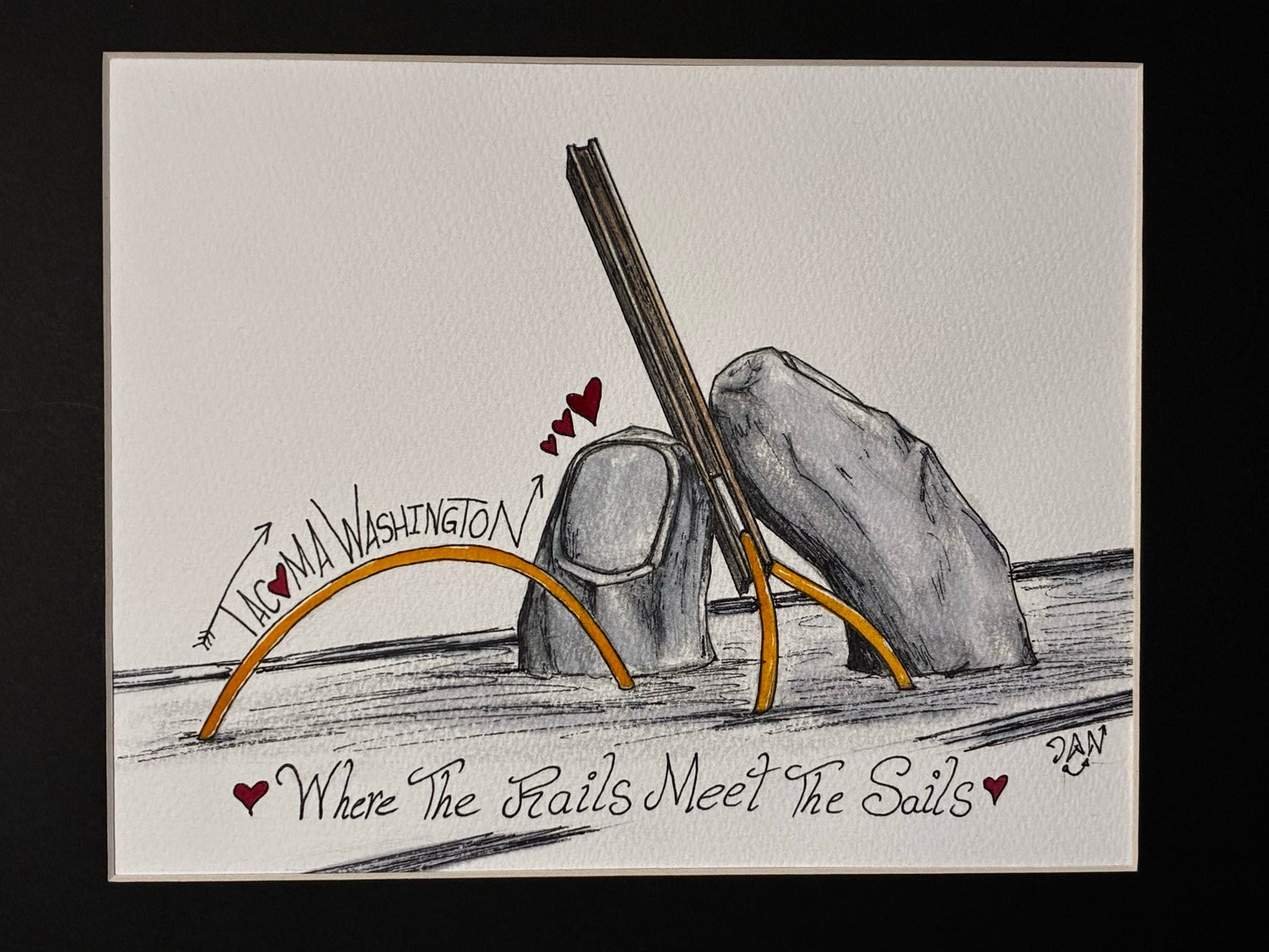 Tacoma “Where the Rails Meet the Sails” – Railroad Sculpture Watercolor Art - Urban Muse & Sultry Hues