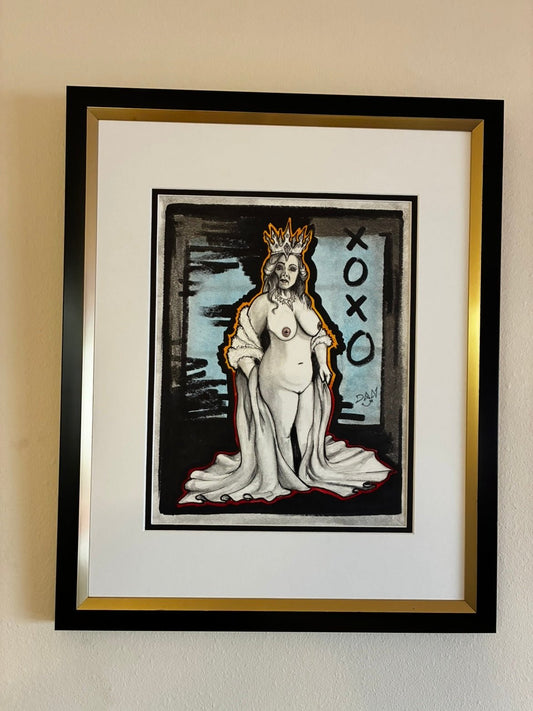 The Queen Erotic Nude Watercolor – Royal Sensual Crown Art – 11x14” - Urban Muse & Sultry Hues