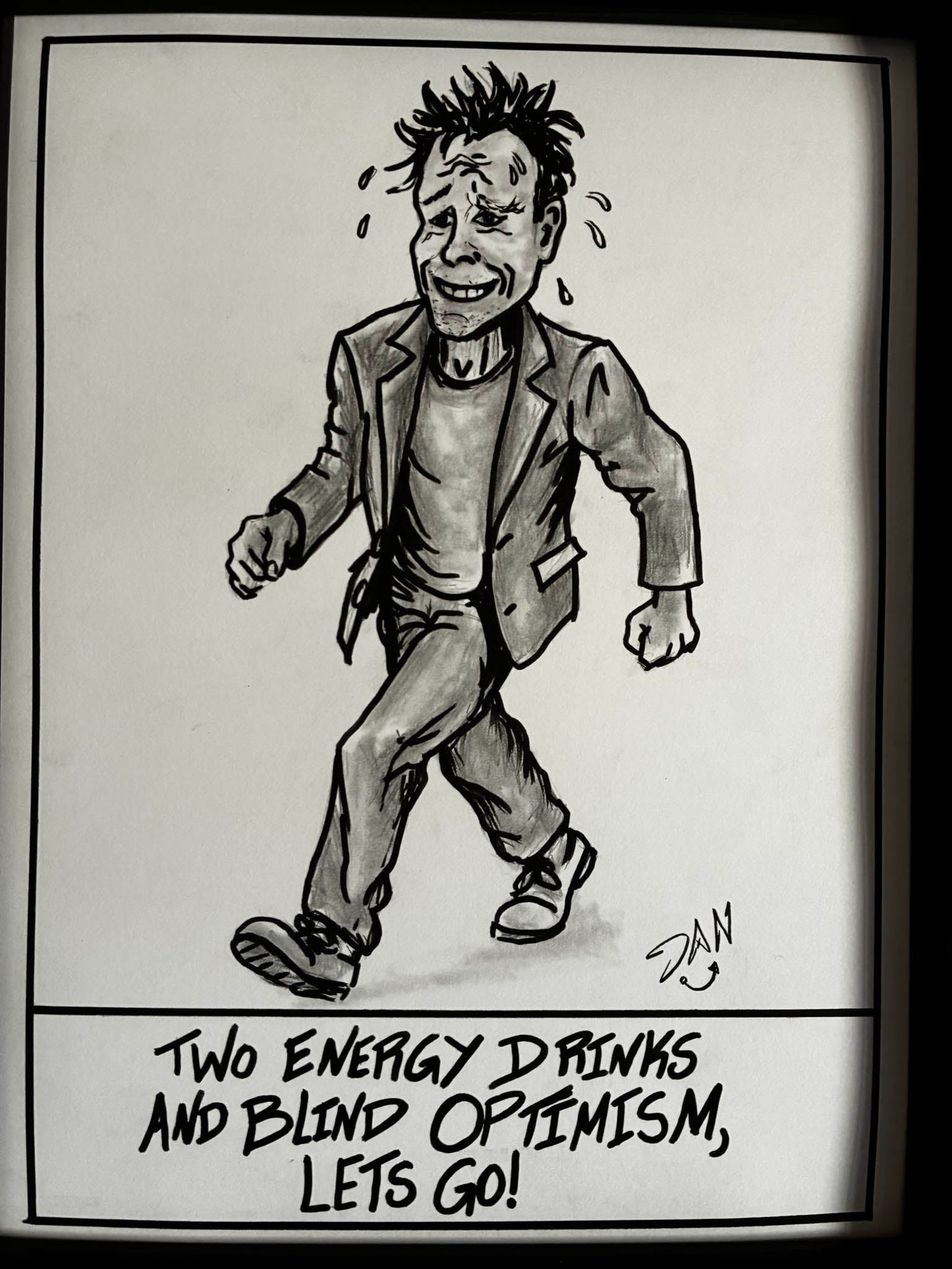 Two Energy Drinks and Blind Optimism – Motivational Pencil Drawing - Urban Muse & Sultry Hues