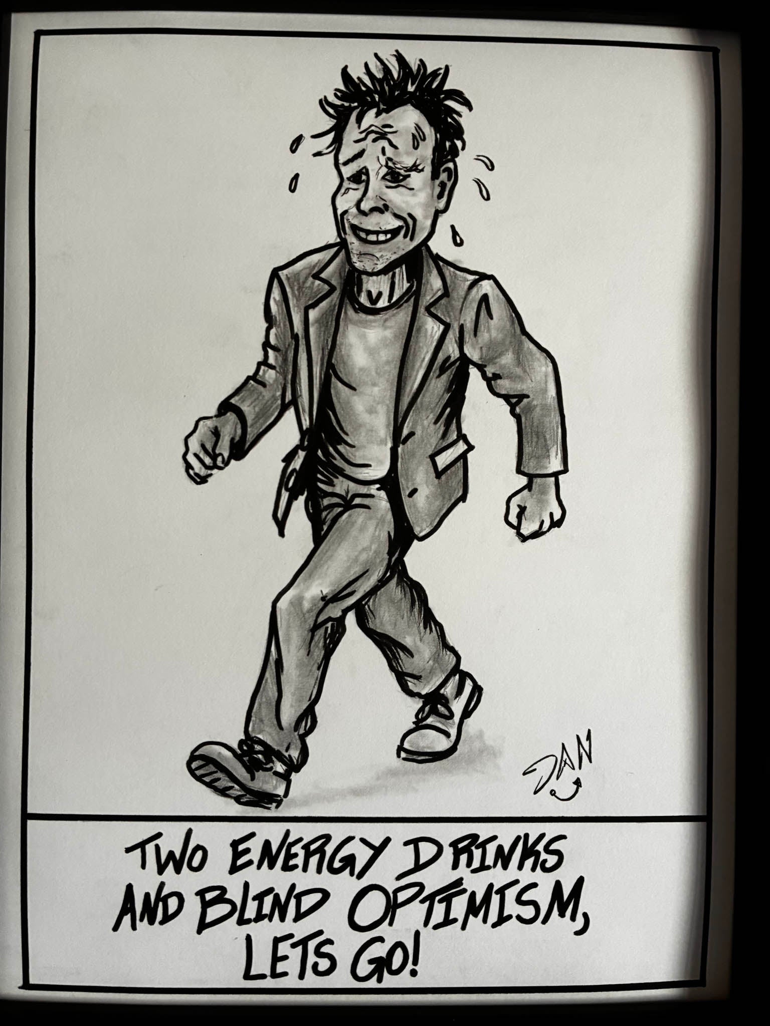 Two Energy Drinks and Blind Optimism – Motivational Pencil Drawing - Urban Muse & Sultry Hues
