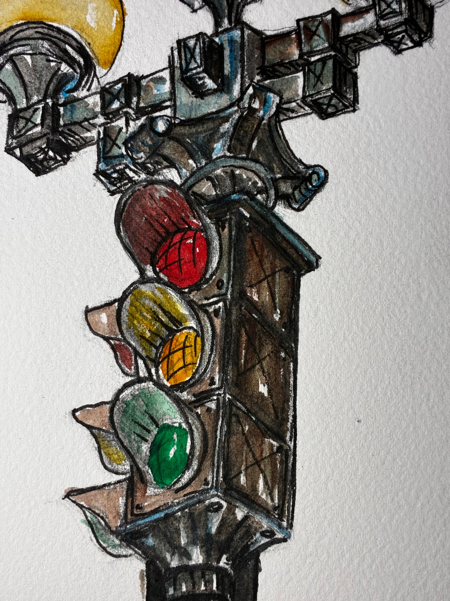 Vibrant Seattle Pioneer Square Stoplight Watercolor – 9x12 - Urban Muse & Sultry Hues