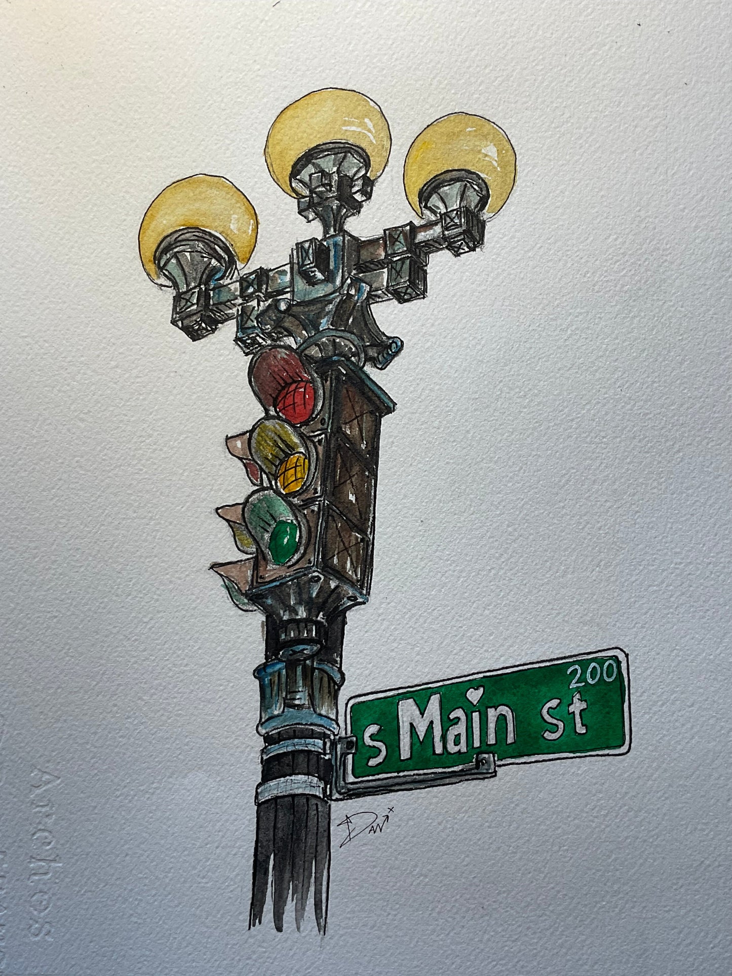 Vibrant Seattle Pioneer Square Stoplight Watercolor – 9x12 - Urban Muse & Sultry Hues