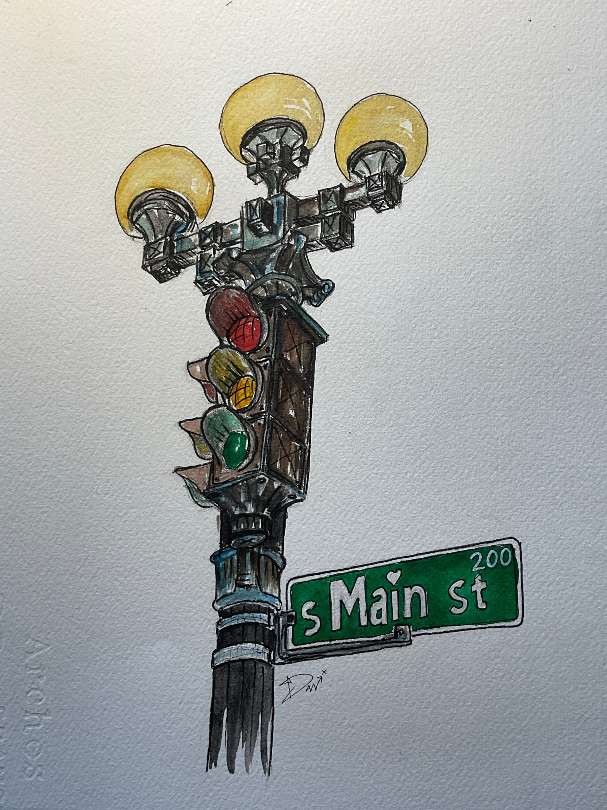 Vibrant Seattle Pioneer Square Stoplight Watercolor – 9x12 - Urban Muse & Sultry Hues
