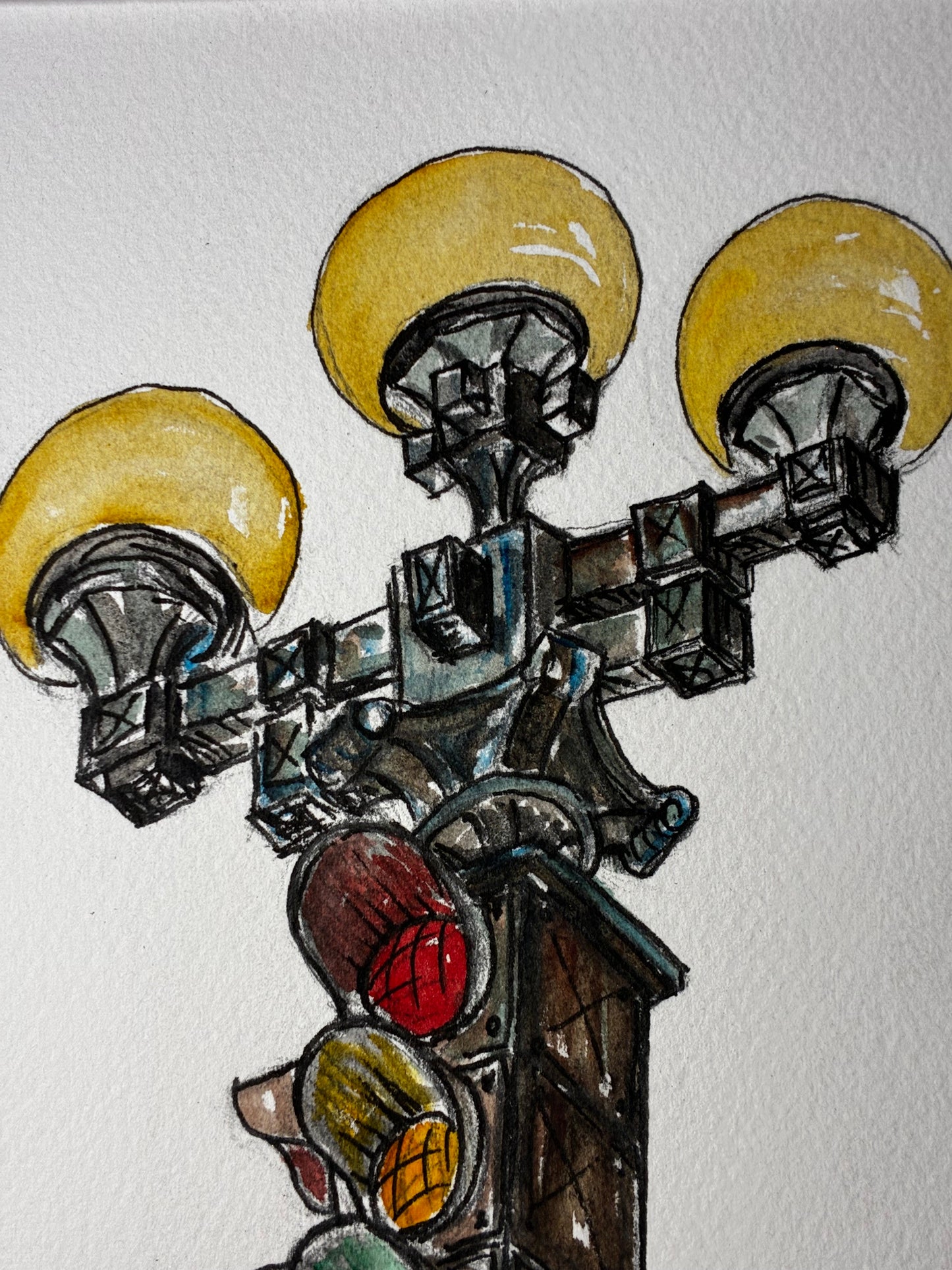 Vibrant Seattle Pioneer Square Stoplight Watercolor – 9x12 - Urban Muse & Sultry Hues