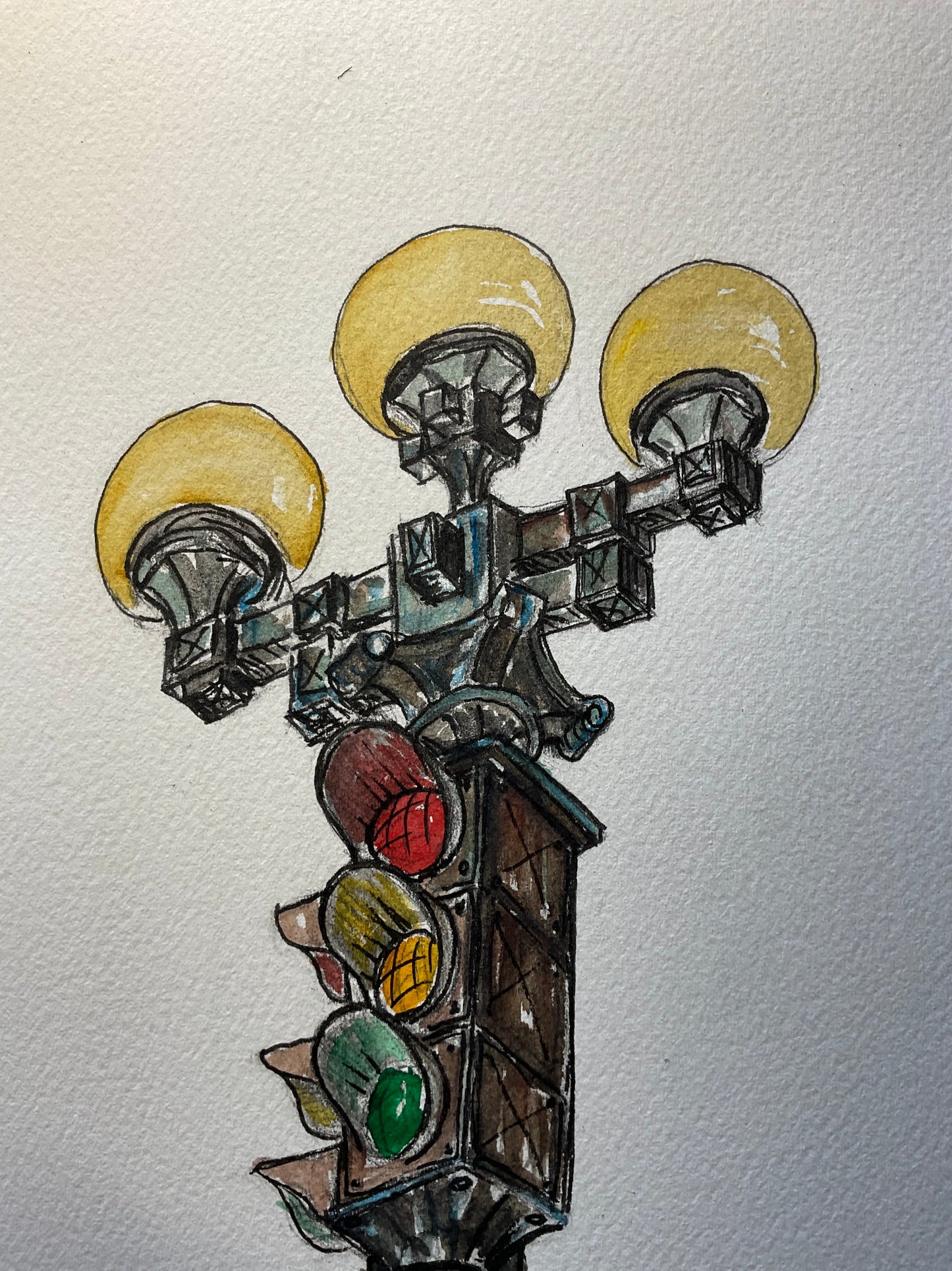 Vibrant Seattle Pioneer Square Stoplight Watercolor – 9x12 - Urban Muse & Sultry Hues