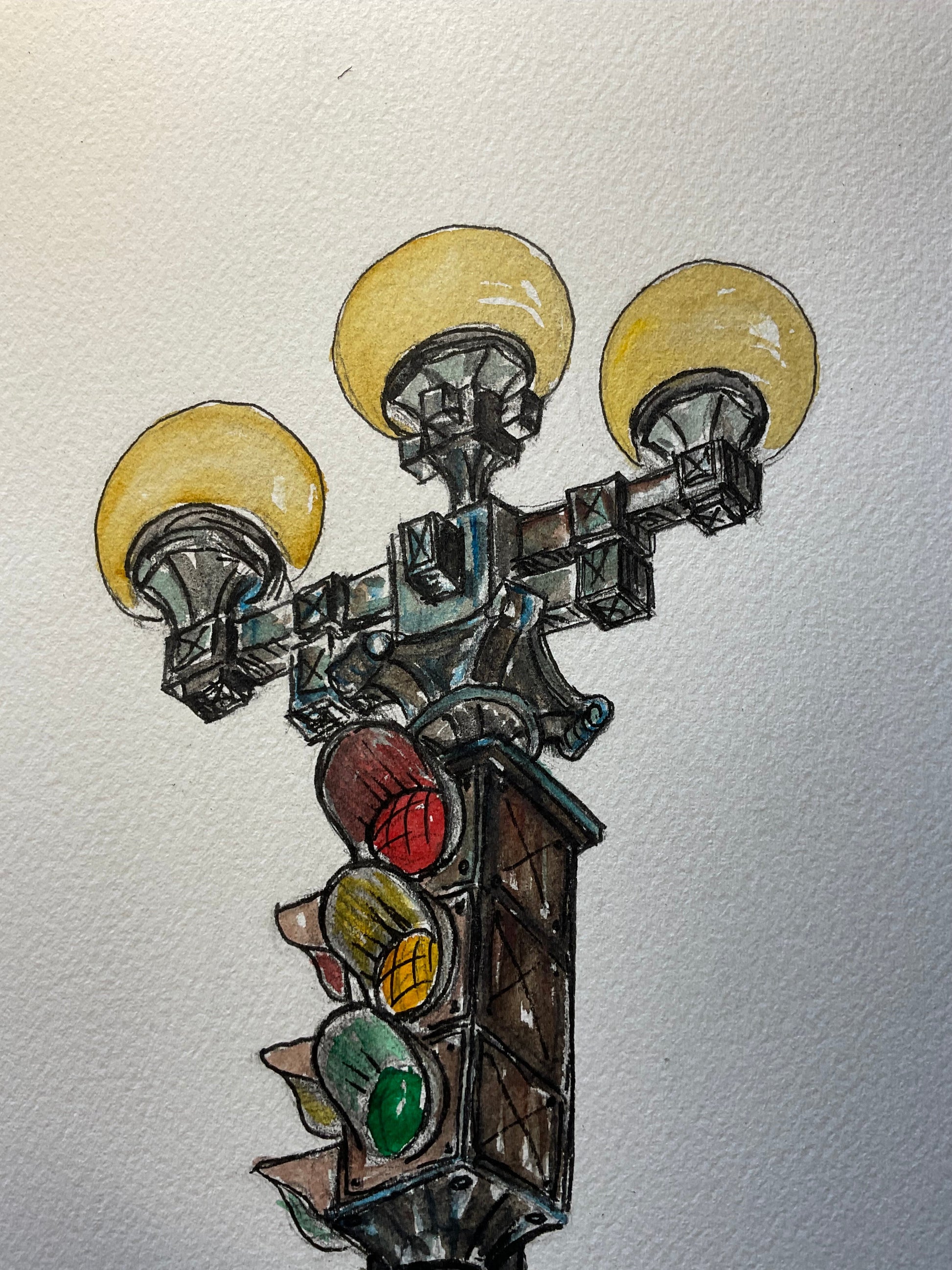 Vibrant Seattle Pioneer Square Stoplight Watercolor – 9x12 - Urban Muse & Sultry Hues