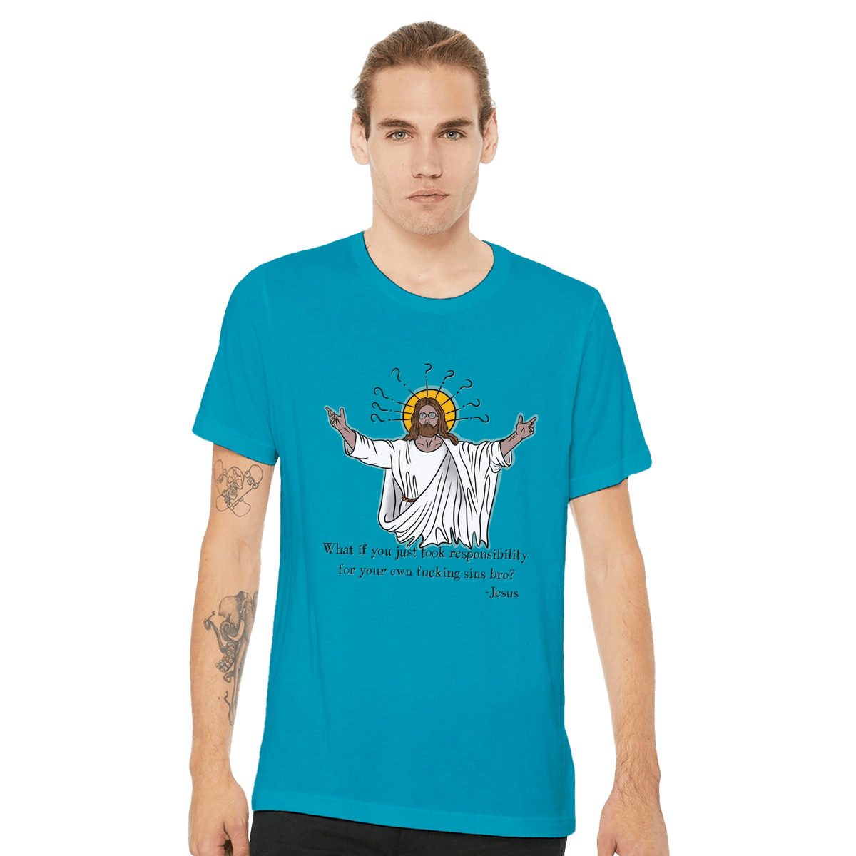 What If You Just Took Responsibility For Your Own Fucking Sins Bro? - Jesus Funny Meme Design Premium Unisex Crewneck T-shirt | Bella + Canvas 3001 - Urban Muse & Sultry Hues