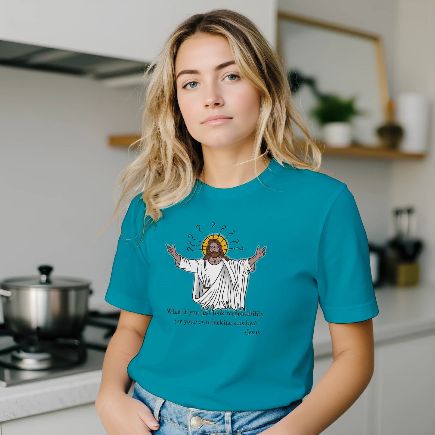 What If You Just Took Responsibility For Your Own Fucking Sins Bro? - Jesus Funny Meme Design Premium Unisex Crewneck T-shirt | Bella + Canvas 3001 - Urban Muse & Sultry Hues