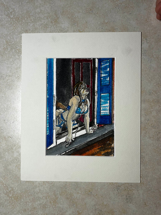Window Ecstasy – Sensual Lover’s Touch Watercolor – 5x7” - Urban Muse & Sultry Hues